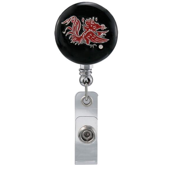 South Carolina Gamecocks Black Mascot Logo Retractable Work ID Badge Reel Holder - Picture 1 of 2